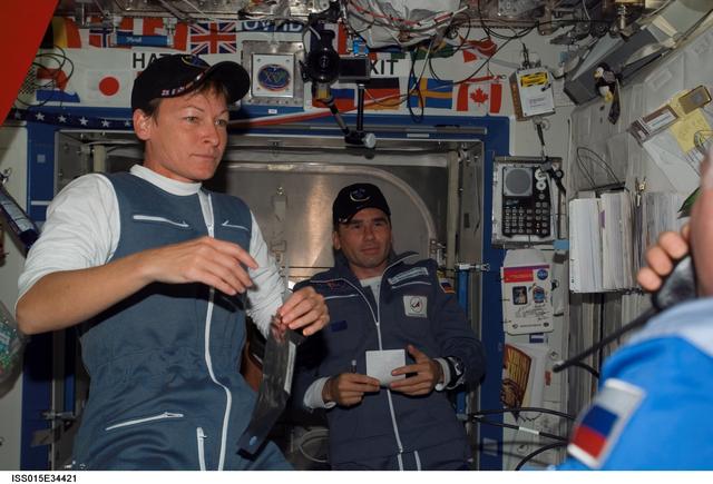 NASA image: View of Expedition 16 CDR Whitson and FE Malenchenko in the US Lab