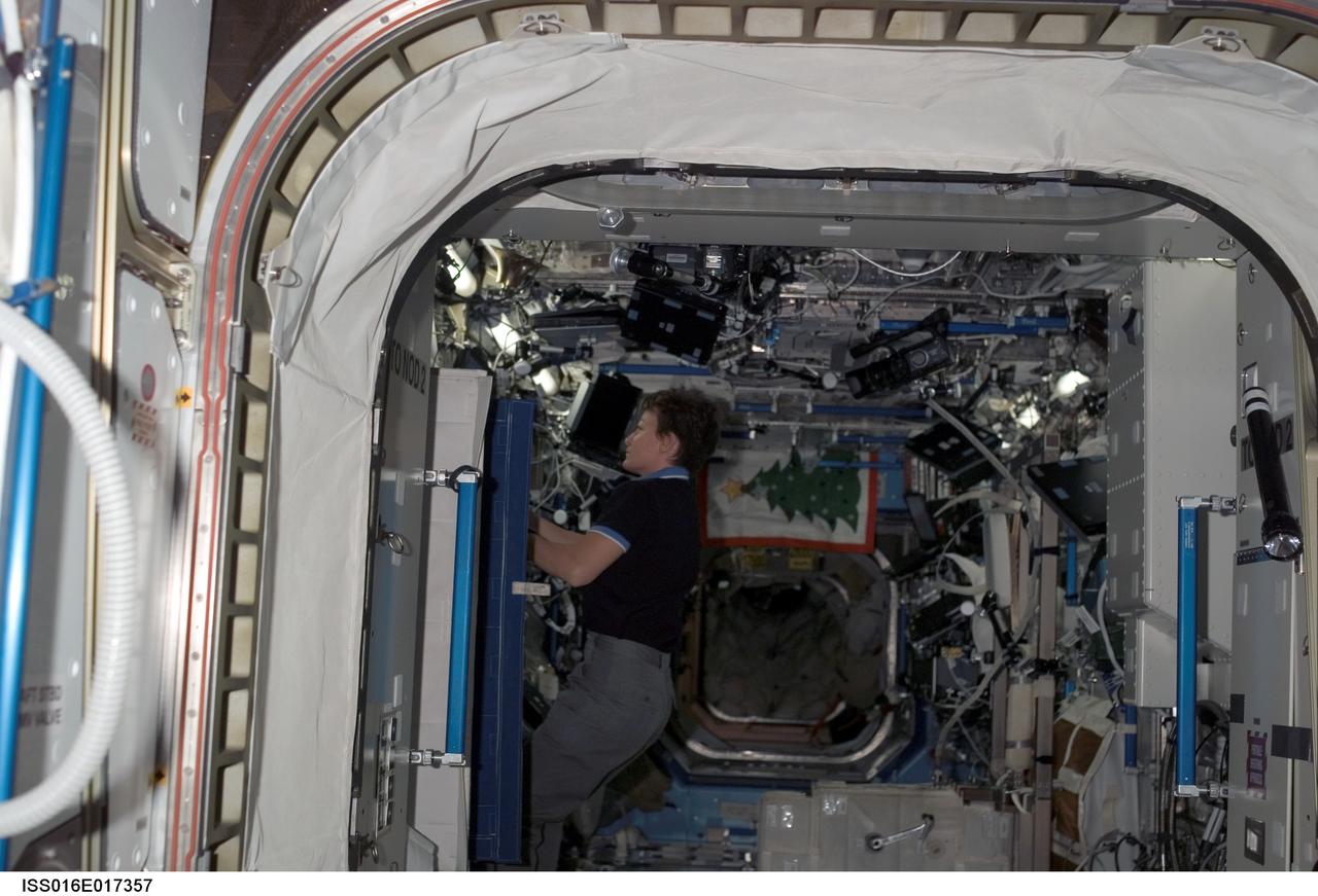 ISS016-E-017357 (17 Dec. 2007) --- Astronaut Peggy A. Whitson, Expedition 16 commander, works in the Destiny laboratory of the International Space Station.