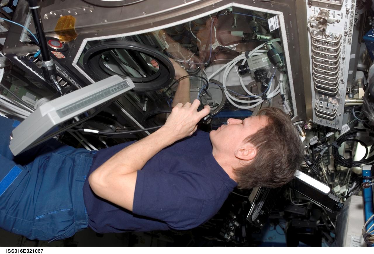 ISS016-E-021067 (5 Jan. 2008) --- Astronaut Peggy A. Whitson, Expedition 16 commander, works at the Microgravity Science Glovebox (MSG) in the Destiny laboratory of the International Space Station.