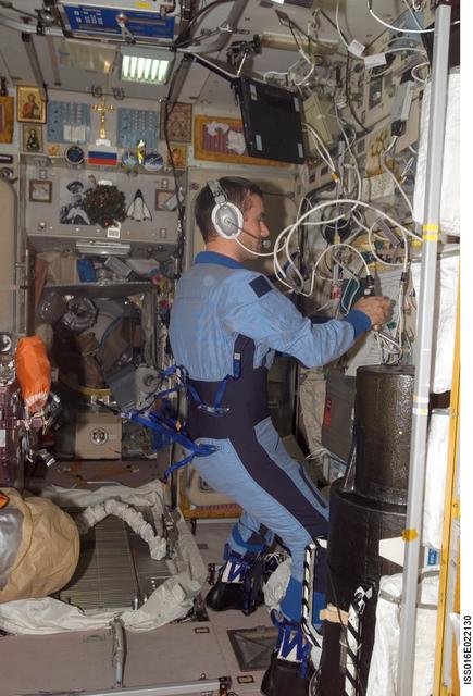 NASA image: Malenchenko uses communication equipment in the SM
