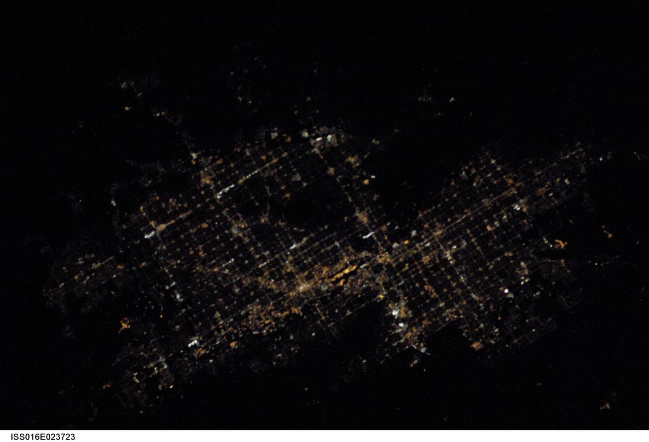 ISS016-E-023723 (January 2008) --- This nocturnal view of the Glendale/Phoenix/Mesa, Arizona area was photographed by one of the Expedition 16 crewmembers aboard the International Space Station. During the last week, this area has been teeming with tens of thousands of football fans here for a big football game in Glendale on Feb. 3.