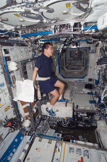 NASA image: Tani Exercises on the CEVIS in the US Lab