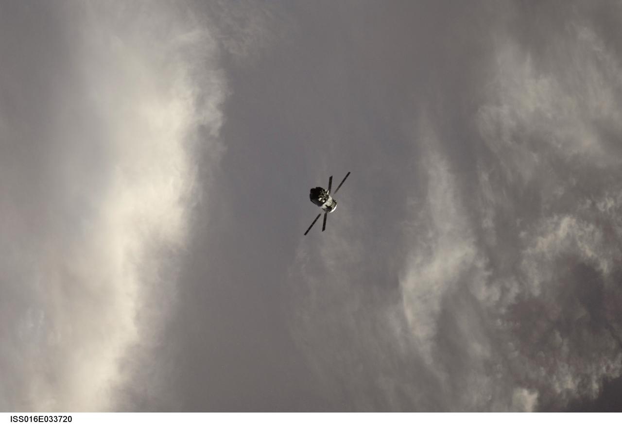 ISS016-E-033720 (29 March 2008) --- Cosmonaut Yuri Malenchenko, Expedition 16 flight engineer, aboard the International Space Station used a digital still camera to record several images of the Jules Verne Automated Transfer Vehicle (ATV) during a rendezvous test March 29, 2008.  Malenchenko fitted the camera with an 800mm lens typically employed for Shuttle RPM photography while the ATV sat 2.1 statute miles from the ISS during the first of two demonstration days in the lead up to a docking on April 3. On March 31, Demonstration Day 2 will see ATV approach to within 11 meters of the ISS.