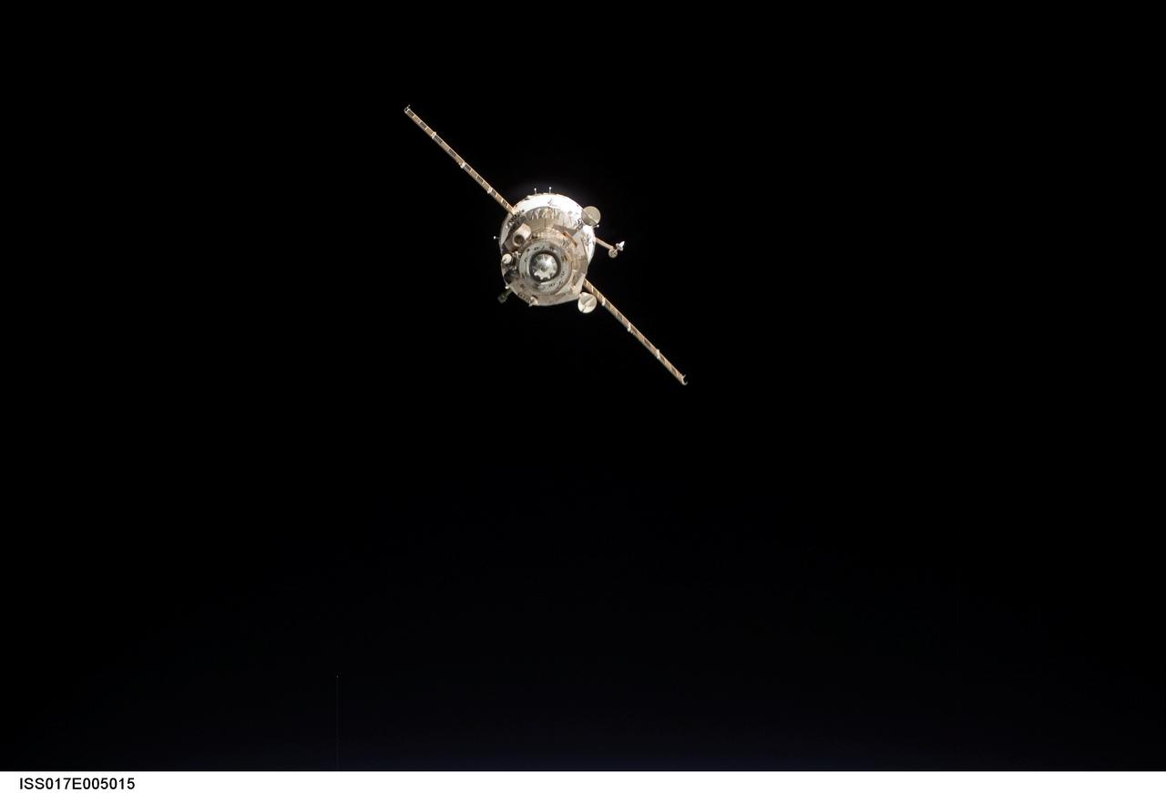 ISS017-E-005015 (19 April 2008) --- Backdropped by the blackness of space, the Soyuz TMA-11 spacecraft departs from the International Space Station carrying NASA astronaut Peggy Whitson, Expedition 16 commander; Russian Federal Space Agency cosmonaut Yuri Malenchenko, flight engineer and Soyuz commander; and South Korean spaceflight participant So-yeon Yi. Undocking occurred at 1:06 a.m. (EDT) on April 19, 2008.