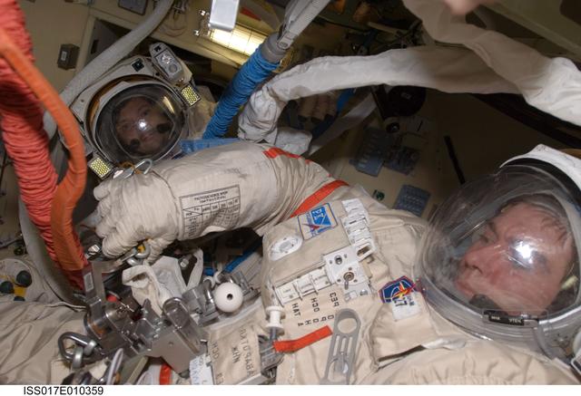 NASA image: Volkov and Kononenko in the Piers DC1 during Expedition 17