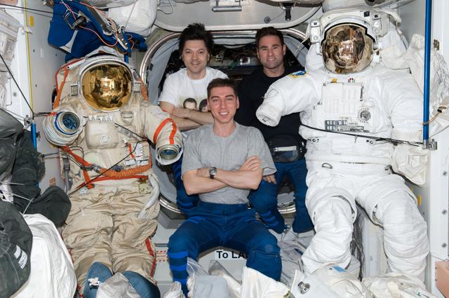 NASA image: Volkov, Kononenko, and Chamitoff in the Node 1 during Expedition 17