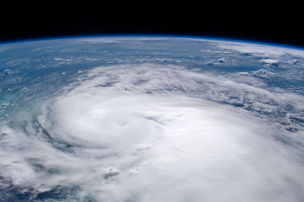 ISS017-E-013701 (19 Aug. 2008) ---- This frame is a westward-looking oblique view of Tropical Storm Fay, as seen about 4:43 p.m. (EDT) on Aug. 19, 2008 from the International Space Station from a vantage point of 220 statute miles above the Atlantic Ocean just northeast of the Bahama Islands (approximately 28.4 degrees north latitude and 75.0 degrees west longitude).   Fay had sustained winds of 55 nautical miles per hour with gusts to 65 nautical miles per hour and was estimated to be centered just northwest of Lake Okeechobee, Florida (around 27.3 degrees north latitude and 81.0 degrees west longitude.  This panoramic view includes the Gulf of Mexico to the west of the storm.