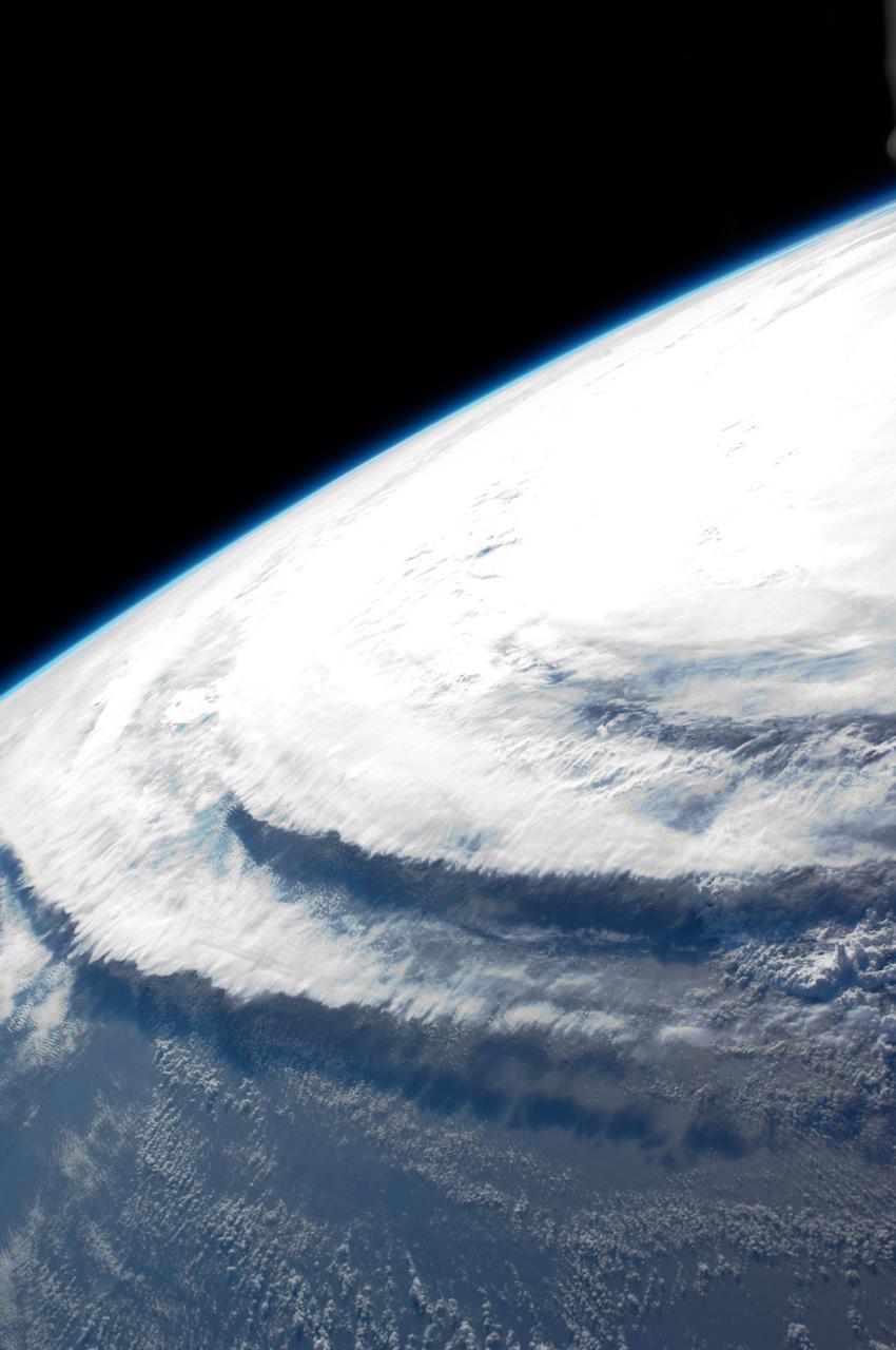 ISS017-E-015751 (10 Sept. 2008) --- This picture of Hurricane Ike from earlier today was downlinked by the crew of the International Space Station, flying 220 statute miles above Earth. The center of the hurricane was near 23.8 degrees north latitude and 85.3 degrees west longitude, moving 300 degrees at 7 nautical miles per hour. The sustained winds were 80 nautical miles per hour with gusts to 100 nautical miles per hour and forecast to intensify.