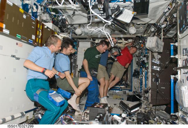 NASA image: Expedition 17 / 18 participate in a news conference in the U.S. Laboratory