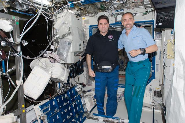 NASA image: Expedition 18 Crewmembers in the U.S. Laboratory during Joint Operations