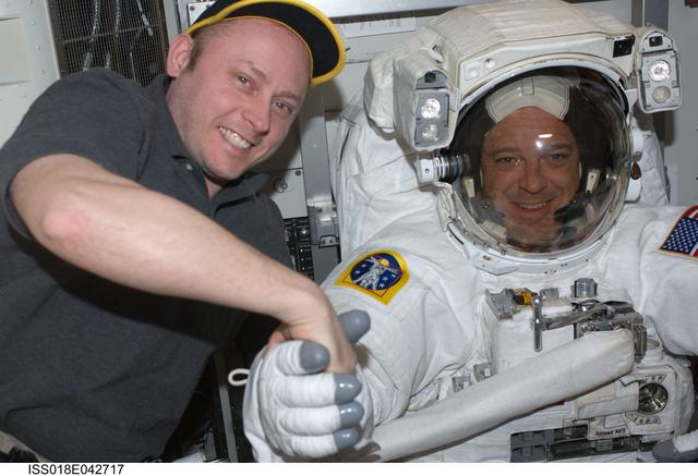 NASA image: Extravehicular Mobility Unit (EMU) Preparations in Joint Airlock Quest