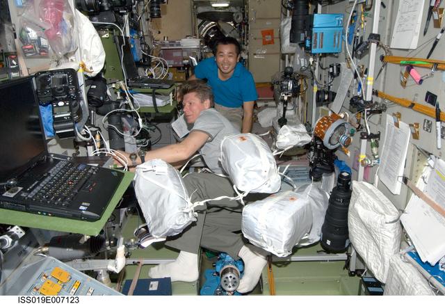NASA image: Padalka and Wakata in Service module