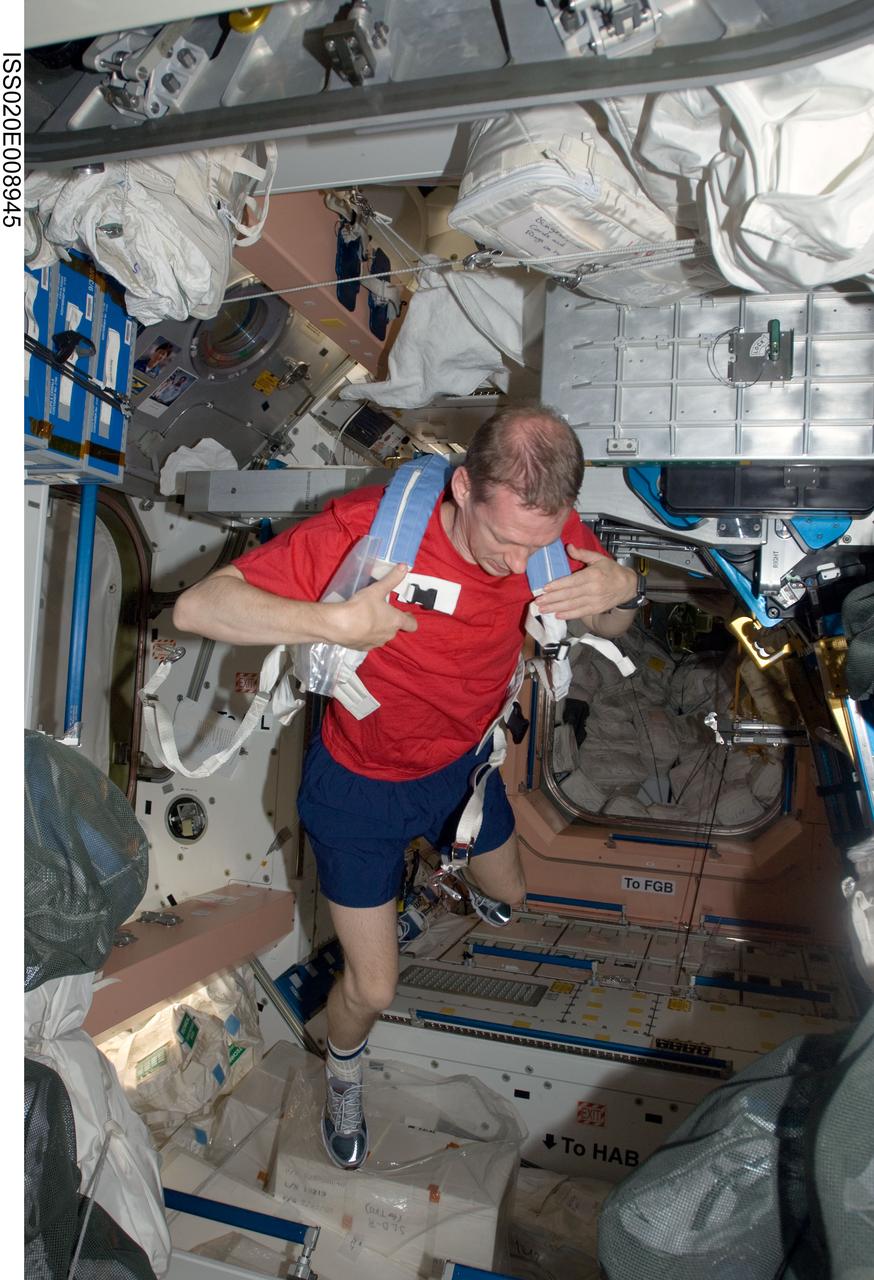 ISS020-E-008945 (14 June 2009) --- European Space Agency astronaut Frank De Winne, Expedition 20 flight engineer, prepares to use the advanced Resistive Exercise Device (aRED) in the Unity node of the International Space Station.