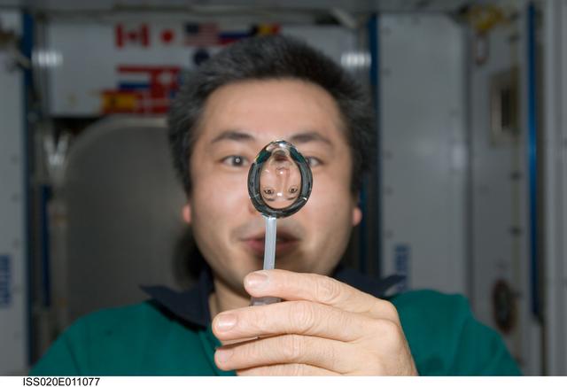 NASA image: Wakata with water bubble in Node 2