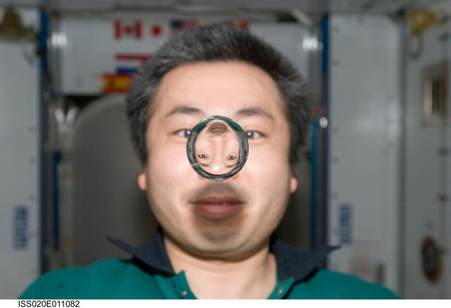 NASA image: Wakata with water bubble in Node 2