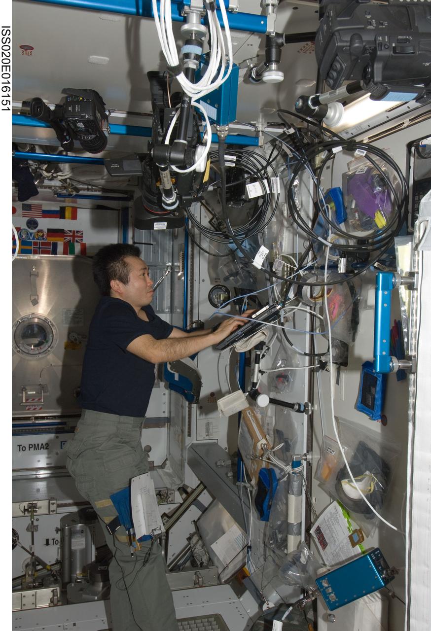 ISS020-E-016151 (30 June 2009) --- Japan Aerospace Exploration Agency (JAXA) astronaut Koichi Wakata, Expedition 20 flight engineer, enters data in a computer in the Harmony node of the International Space Station.