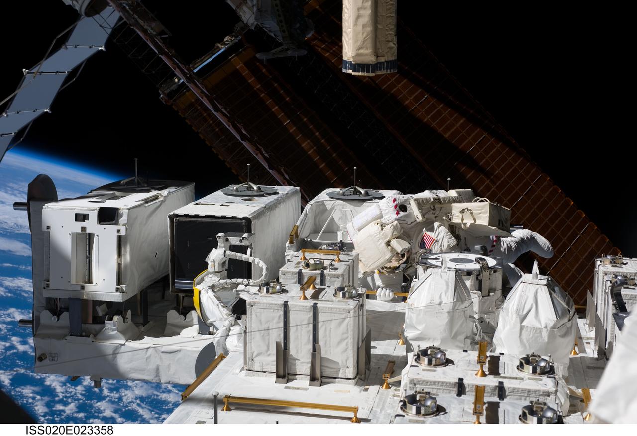 ISS020-E-023358 (22 July 2009) ---This is a view of the Japanese Experiment Module - Exposed Facility which has been a major subject of attention by the joint crews aboard the International Space Station, currently docked with the Space Shuttle Endeavour. July 22 activity saw both hands-on and robotics work with the new hardware.
