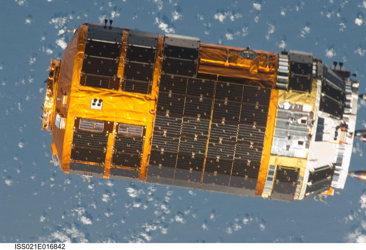 ISS021-E-016842 (30 Oct. 2009) --- Backdropped by a blue and white part of Earth, the unpiloted Japanese H-II Transfer Vehicle (HTV), filled with trash and unneeded items, departs from the International Space Station. European Space Agency astronaut Frank De Winne, Expedition 21 commander; NASA astronaut Nicole Stott and Canadian Space Agency astronaut Robert Thirsk, both flight engineers, used the station’s Canadarm2 robotic arm to grab the HTV cargo craft and unberth it from the Harmony node’s nadir port. The HTV was successfully unberthed at 10:18 a.m. (CDT) on Oct. 30, 2009, and released from the station’s Canadarm2 at 12:32 p.m.