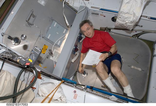 NASA image: View of FE Thirsk during Vestibule Depress Procedures