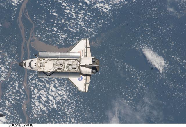 NASA image: View of the Shuttle Atlantis approaching the ISS