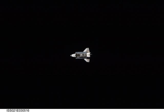NASA image: View of the Shuttle Atlantis approaching the ISS
