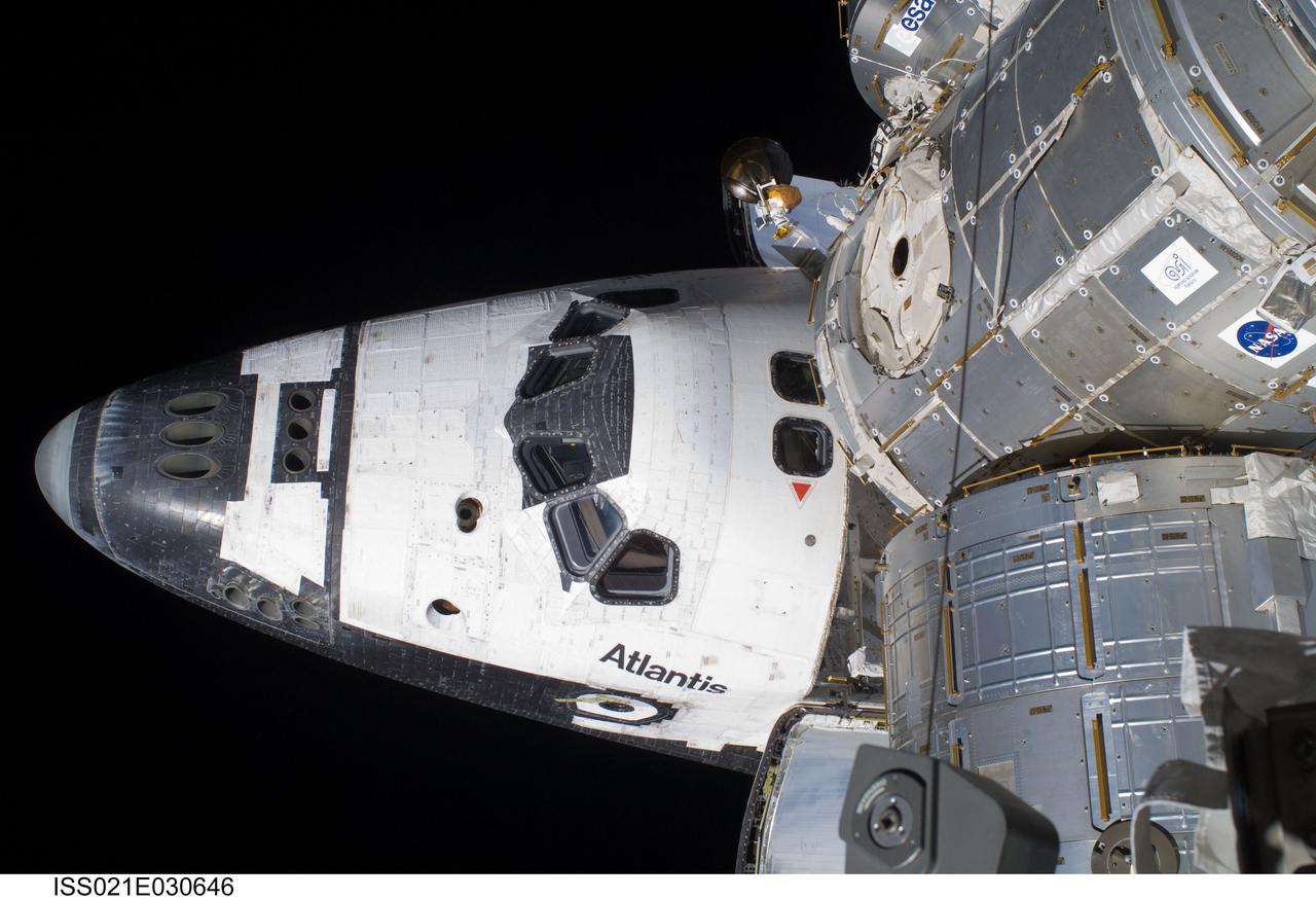 ISS021-E-30646 (21 Nov. 2009) --- This is a high-angle view of the crew cabin of the space shuttle Atlantis during the second space walk of Atlantis' visit to the International Space Station.