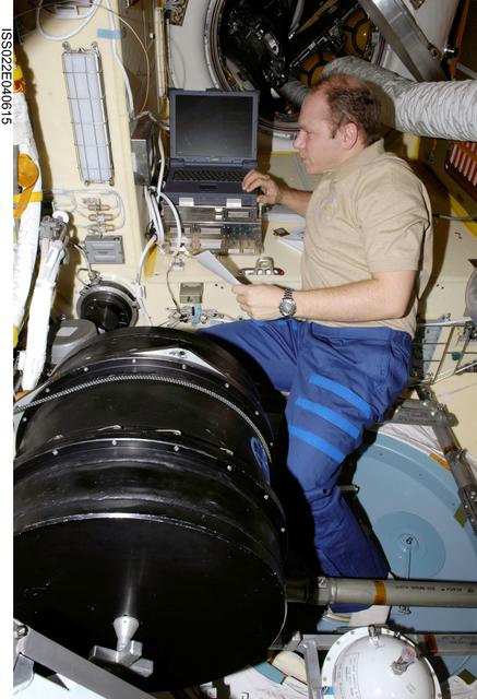 NASA image: Kotov works with Plasma Crystal-3+ Experiment in the SM during Expedition 22