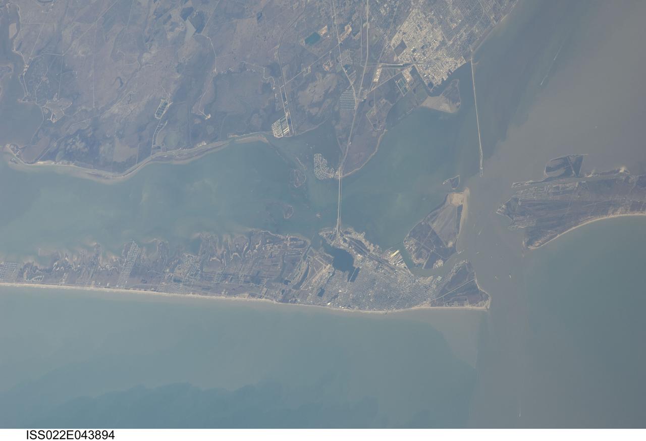 ISS022-E-043894 (1 Feb. 2010) --- This image of Galveston, Texas and environs, including island, peninsular (Bolivar) and many mainland locations of Galveston County, was photographed from the International Space Station by one of the members of the Expedition 22 crew. The I-45 causeway is the thin line in the center of the photo. To the right of the causeway can be seen the Texas City Dike, which remains closed after being very severely damaged by Hurricane Ike as was nearly all this area in October of 2008. Texas City can be seen in the upper right portion of the photo.
