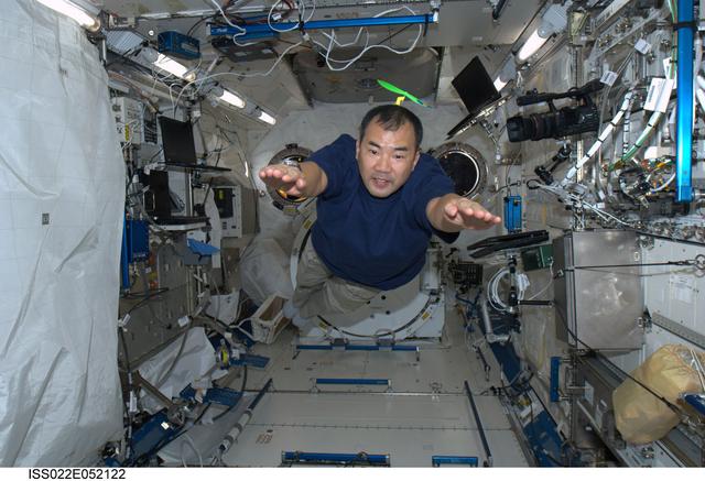 ISS022-E-052122 (8 Feb. 2010) --- Japan Aerospace Exploration Agency (JAXA) astronaut Soichi Noguchi, Expedition 22 flight engineer, floats freely in the Kibo laboratory of the International Space Station.