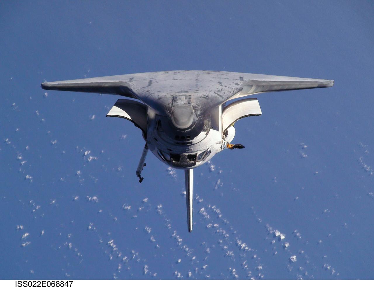 ISS022-E-068847 (9 Feb. 2010) --- This view of the space shuttle Endeavour, taken on Feb. 9 from the International Space Station as the two spacecraft conducted their rendezvous operations, was downlinked by the Expedition 22 crew on Feb. 19.
