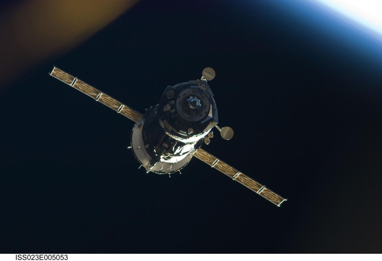 ISS023-E-005053 (18 March 2010) --- The Soyuz TMA-16 spacecraft departs from the International Space Station carrying NASA astronaut Jeffrey Williams, Expedition 22 commander; and Russian cosmonaut Maxim Suraev, Soyuz commander and flight engineer. Undocking occurred at 4:03 a.m. (EDT) on March 18, 2010. Suraev guided the spacecraft to a parachute-assisted landing at 7:24 a.m. near the town of Arkalyk, Kazakhstan, wrapping up a five-and-a-half-month stay aboard the space station.