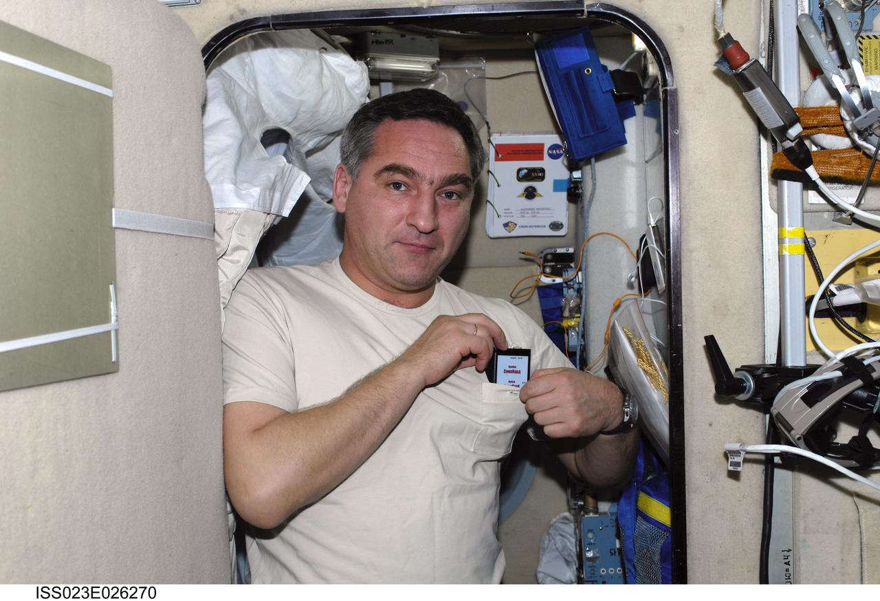ISS023-E-026270 (21 April 2010) --- Russian cosmonaut Alexander Skvortsov, Expedition 23 flight engineer, is pictured in his crew quarters compartment on the International Space Station.