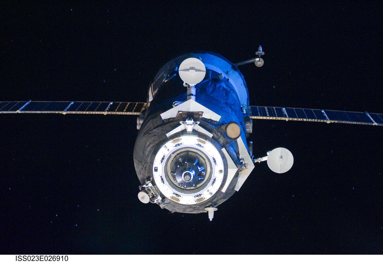 ISS023-E-026910 (22 April 2010) --- The unpiloted ISS Progress 35 supply vehicle departs from the International Space Station's Pirs Docking Compartment on April 22, 2010. Filled with trash and discarded items, the Progress will be used for scientific experiments until it is deorbited and burned up in Earth's atmosphere. Its departure clears the way for the ISS Progress 37 cargo ship that is scheduled to launch to the station April 28.