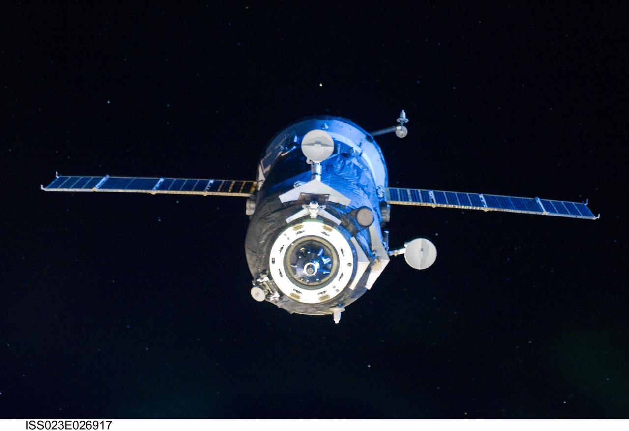 ISS023-E-026917 (22 April 2010) --- The unpiloted ISS Progress 35 supply vehicle departs from the International Space Station's Pirs Docking Compartment on April 22, 2010. Filled with trash and discarded items, the Progress will be used for scientific experiments until it is deorbited and burned up in Earth's atmosphere. Its departure clears the way for the ISS Progress 37 cargo ship that is scheduled to launch to the station April 28.