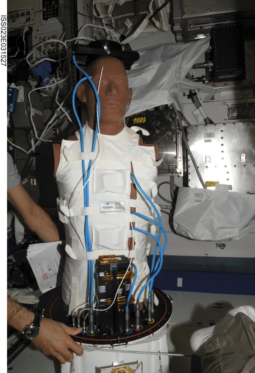 iss023e031527 (5/4/2010) --- A view of the anthropomorphic Phantom for the Matroshka-2 Kibo experiment installed at location JPM1F2 in the Kibo Japanese Experiment Pressurized Module (JPM) aboard the International Space Station (ISS).