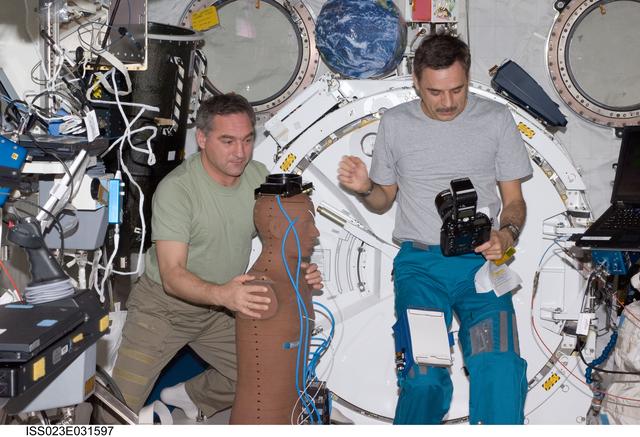 NASA image: Skvortsov and Kornienko with Matroshka-2 Kibo Hardware