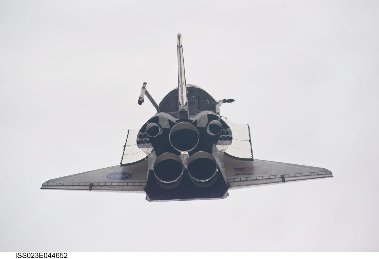 ISS023-E-044652 (16 May 2010) --- Space shuttle Atlantis is featured in this image photographed by an Expedition 23 crew member as the shuttle approaches the International Space Station during STS-132 rendezvous and docking operations. Docking occurred at 9:28 a.m. (CDT) on May 16, 2010.