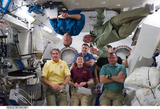 NASA image: Dyson and STS-132 Crew during PAO Event in Kibo
