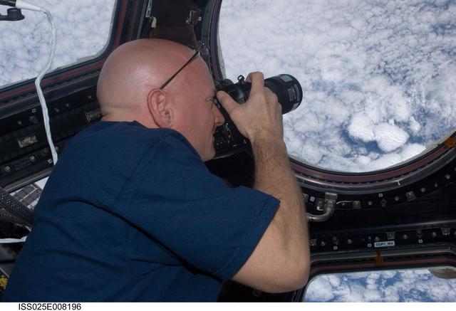NASA image: Kelly in Cupola with camera