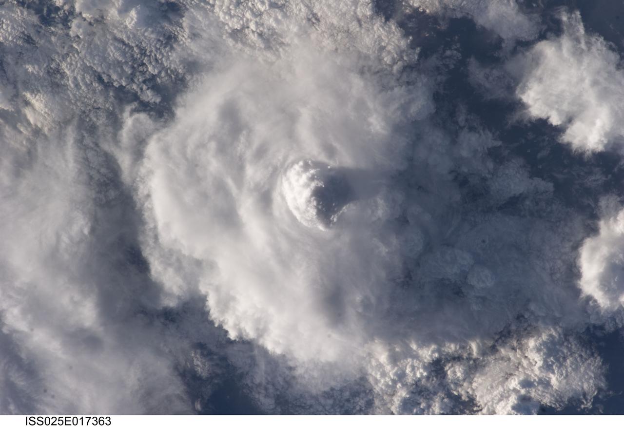 ISS025-E-017363 (22  Nov. 2010) --- As photographed from 220 miles above Earth by an Expedition 25 crew member in the orbiting International Space Station, this building cumulonimbus cloud is over the rain forest area of east central Colombia. The nadir point of the ISS at the time this image was taken was 3.1 degrees  north latitude and  70.0 degrees west longitude.