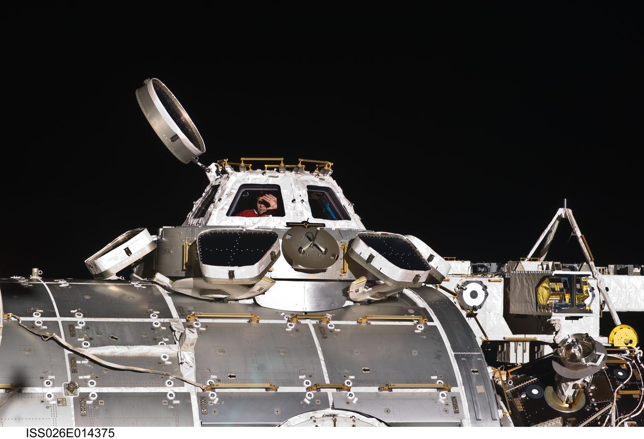 ISS026-E-014375 (2 Jan. 2011) --- European Space Agency astronaut Paolo Nespoli, Expedition 26 flight engineer, is pictured in a window of the Cupola of the International Space Station.
