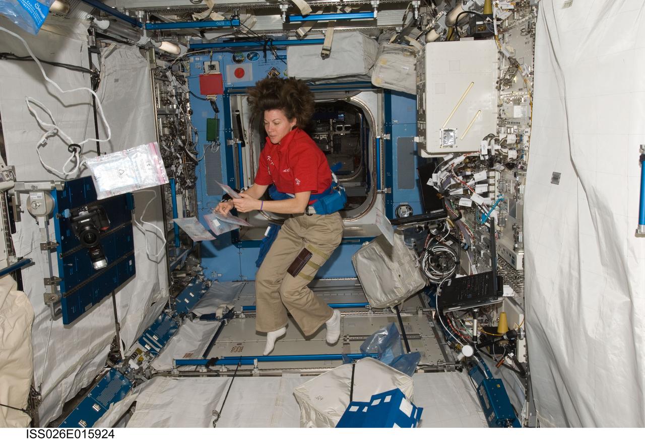 ISS026-E-015924 (7 Jan. 2011) --- NASA astronaut Catherine (Cady) Coleman, Expedition 26 flight engineer, participates in the ambulatory monitoring part of the Integrated Cardiovascular (ICV) assessment research experiment in the Kibo laboratory of the International Space Station.
