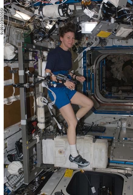 NASA image: Coleman exercises on the CEVIS in the U.S. Laboratory