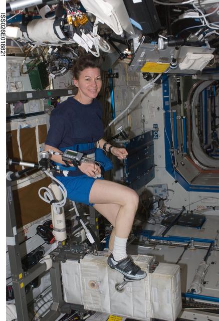 NASA image: Coleman exercises on the CEVIS in the U.S. Laboratory