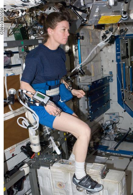NASA image: Coleman exercises on the CEVIS in the U.S. Laboratory