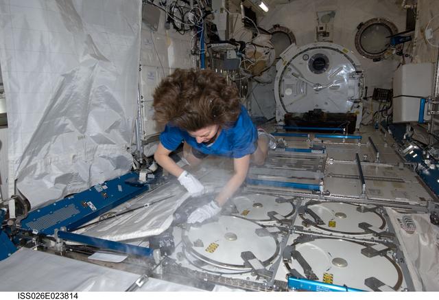 NASA image: Coleman prepares to insert samples into the MELFI
