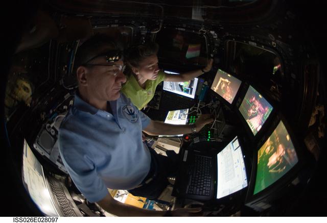 NASA image: Nespoli and Coleman in the Cupola Module