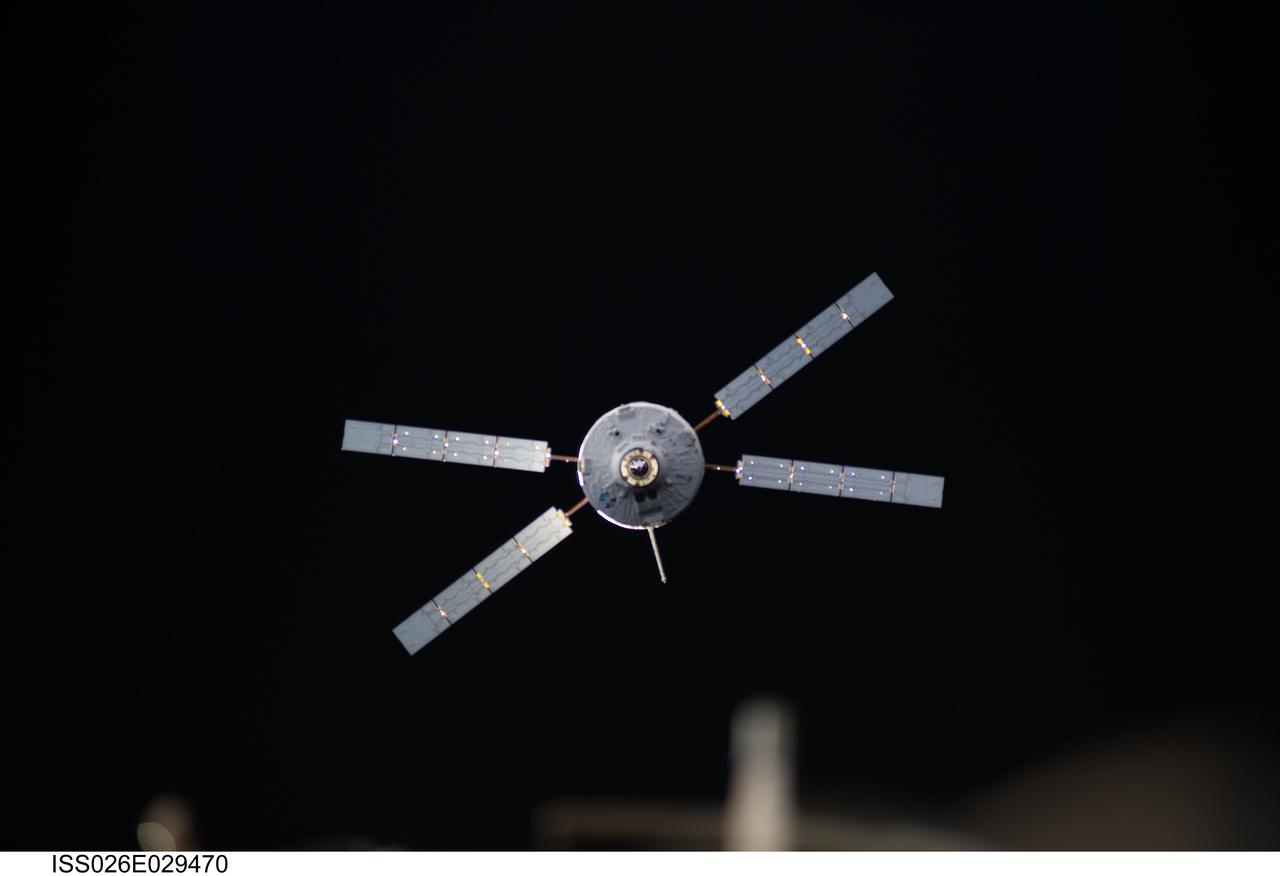 ISS026-E-029470 (24 Feb. 2011) --- Surrounded by the blackness of space, the European Space Agency's "Johannes Kepler" Automated Transfer Vehicle-2 (ATV-2) approaches the International Space Station. Docking of the two spacecraft occurred at 10:59 a.m. (EST) on Feb. 24, 2011.