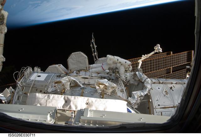 NASA image: Bowen and Drew durring EVA 1