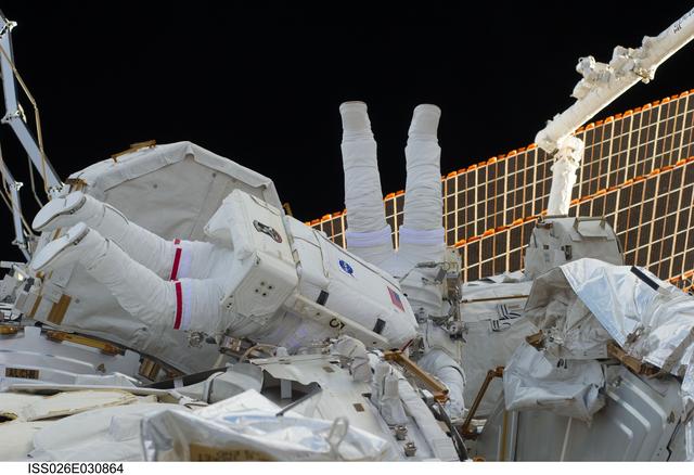 NASA image: Bowen and Drew durring EVA 1